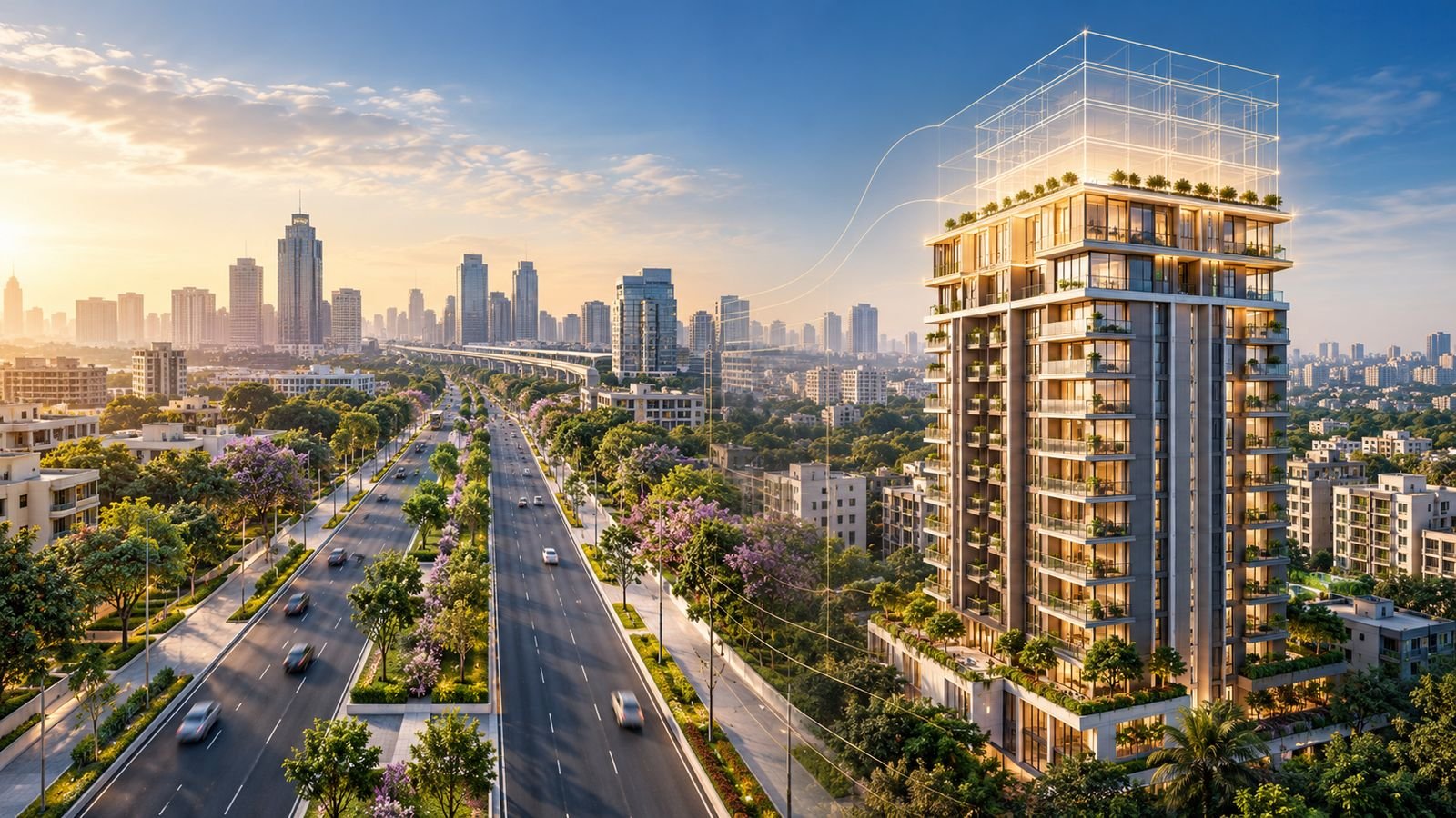 Bengaluru road corridor with new high-rise development