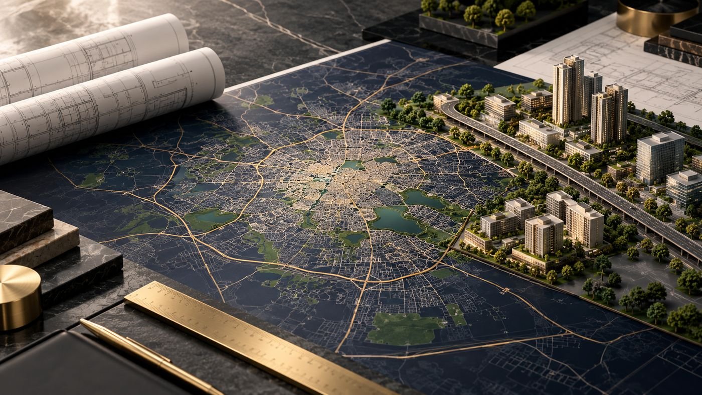 Bengaluru city plan with architectural models