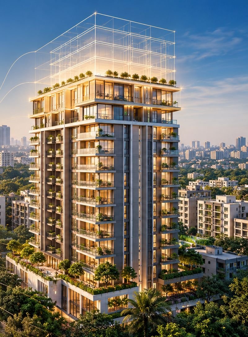 High-rise building with additional floors